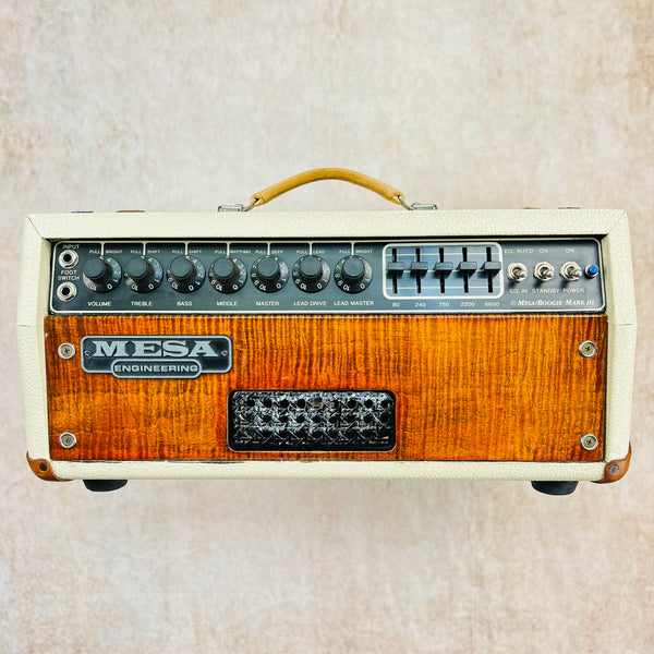 Mesa Boogie Mark III Simul-Class Guitar Amplifier Head Blue Stripe 1989 - Cream & Flame Maple - 1