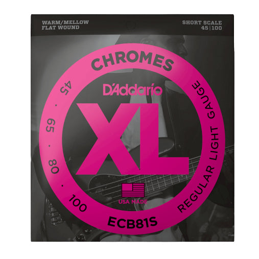 D'Addario ECB81S Chromes Flat Wound Short Scale 45-100 Bass Guitar Strings - 1