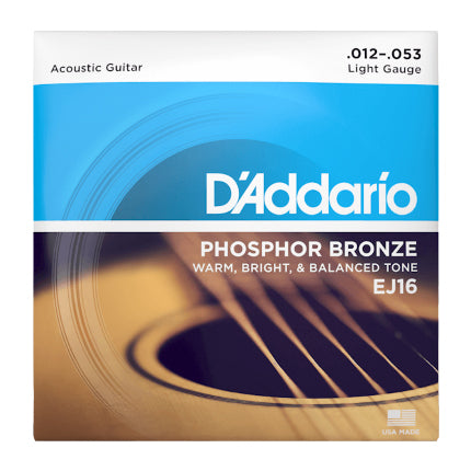 D'Addario EJ16 Phosphor Bronze Light Gauge 12-53 Acoustic Guitar Strings - 1