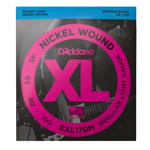 D'Addario EXL170M Nickel Wound Medium Scale 45-100 Bass Guitar Strings - 1