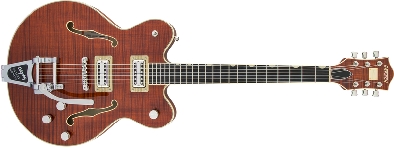 Gretsch G6609TFM Players Edition Broadkaster Center Block Double-Cut with String-Thru Bigsby and Flame Maple USA Full’Tron Pickups Bourbon Stain Specifications
