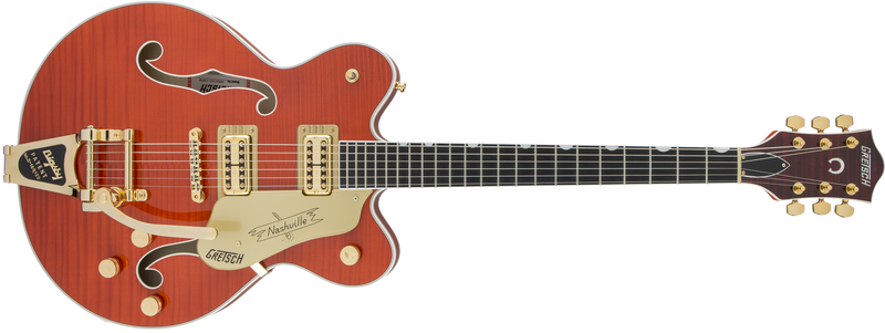 Gretsch G6620TFM Players Edition Nashville Center Block Double-Cut with String-Thru Bigsby and Flame Maple Filter'Tron Pickups Orange Stain Specifications