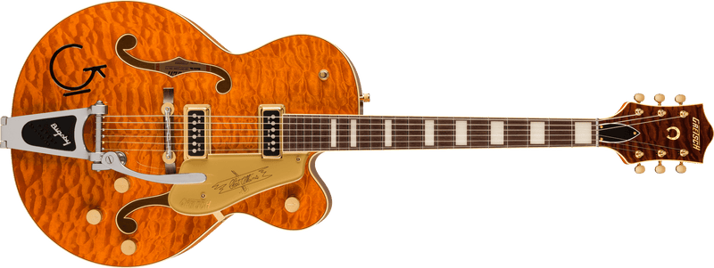 Gretsch G6120TGQM-56 Limited Edition Quilt Classic Chet Atkins Hollow Body with Bigsby Roundup Orange Stain Lacquer Specifications