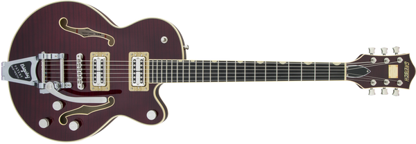 Gretsch G6659TFM Players Edition Broadkaster Jr. Center Block Single-Cut Bigsby Flame Maple Dark Cherry Stain Specs