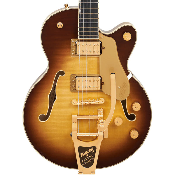 Gretsch Broadkaster Jr. LX Figured Center Block with String-Thru Bigsby and Gold Hardware Caramel Dawn Specs