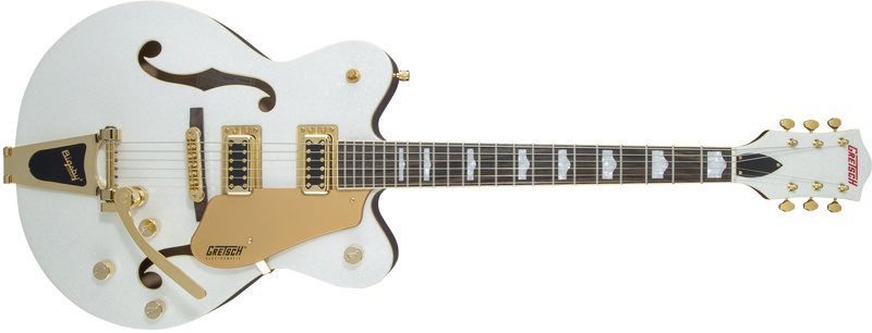 Gretsch G5422TG Electromatic Hollow Body Double-Cut with Bigsby Gold Hardware 2-Tone White Sparkle on Candy Apple Red Specifications