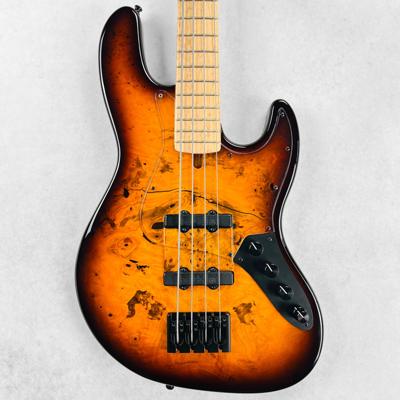 Devon J4 Classic 22 Burl Top 4-String Bass Guitar 2024 Sunburst Specifications