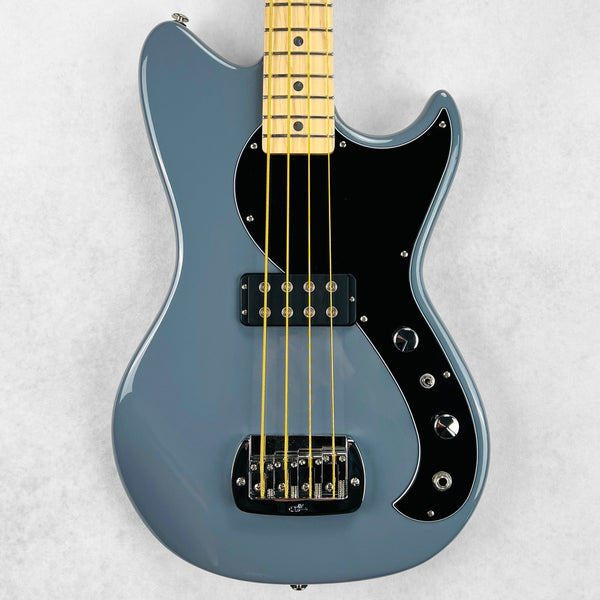 2023 G&L Fullerton Deluxe Fallout Shortscale 4-String Bass Specs - Pearl Grey