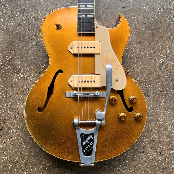 1956 Gibson ES-295 Hollow Body Vintage Electric Guitar All Gold with Fixed Arm Bigsby - 1