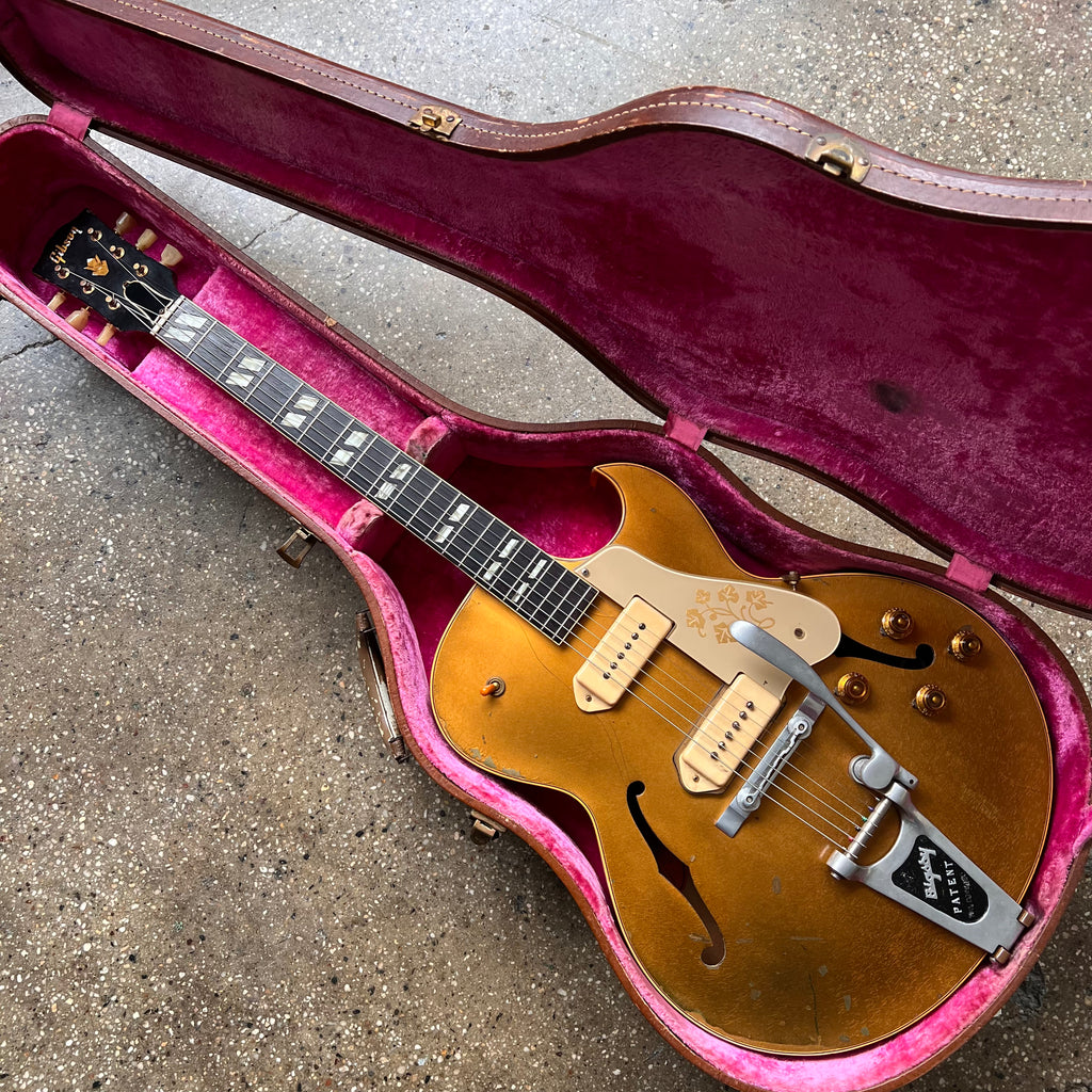 1956 Gibson ES-295 Hollow Body Vintage Electric Guitar All Gold with Fixed Arm Bigsby - 24