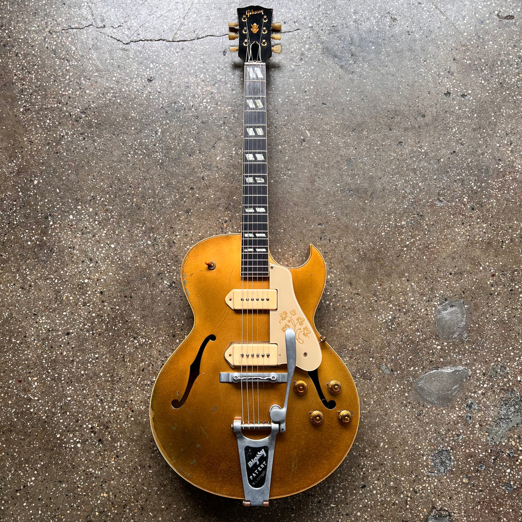 1956 Gibson ES-295 Hollow Body Vintage Electric Guitar All Gold with Fixed Arm Bigsby - 2