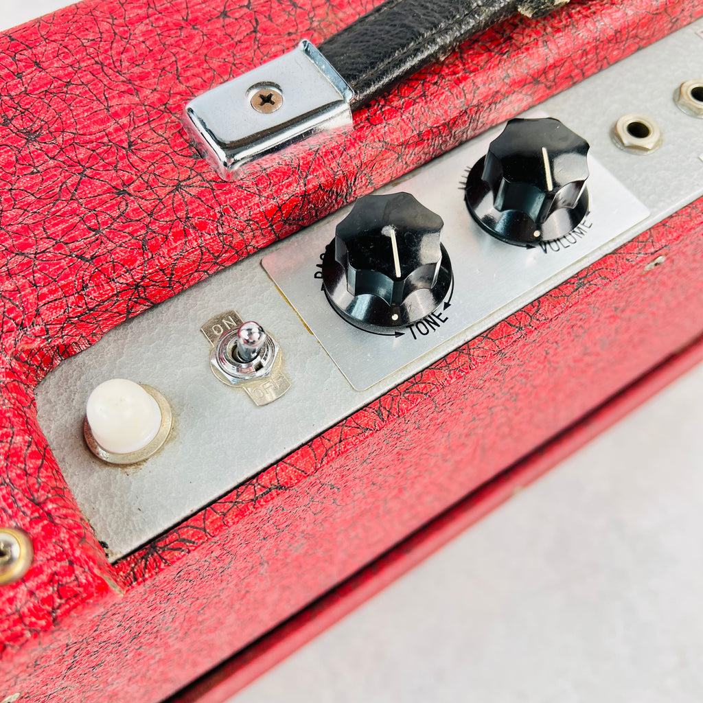 1960s Teisco 71R 1x6" Vintage Guitar Combo Tube Amplifier Tremolo Reverb Jensen - Red - 9