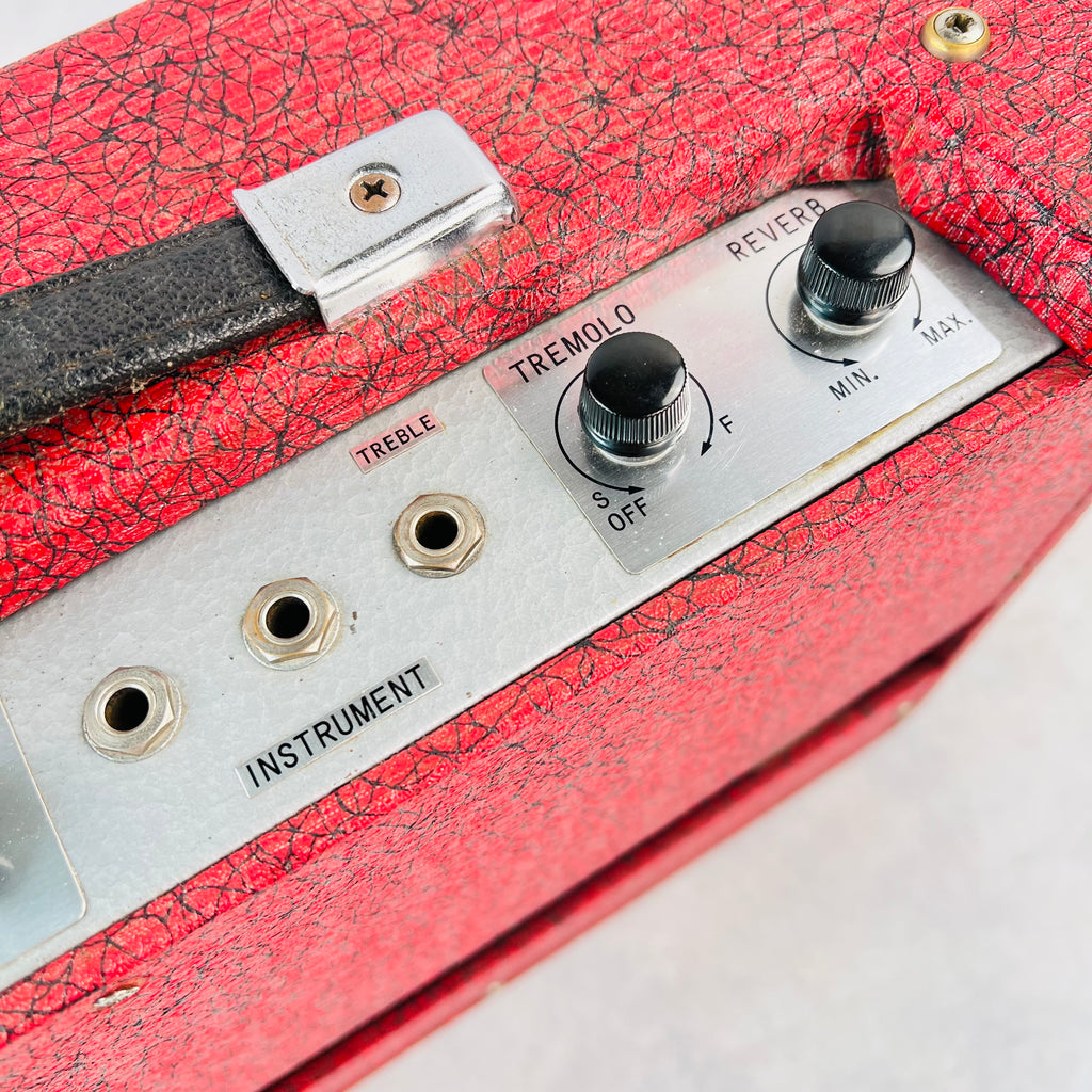 1960s Teisco 71R 1x6" Vintage Guitar Combo Tube Amplifier Tremolo Reverb Jensen - Red - 10