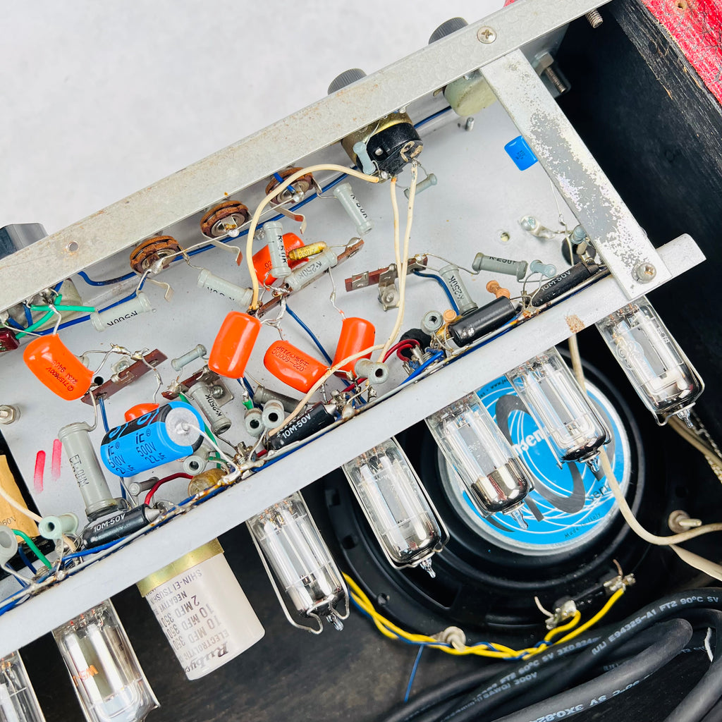 1960s Teisco 71R 1x6" Vintage Guitar Combo Tube Amplifier Tremolo Reverb Jensen - Red - 13
