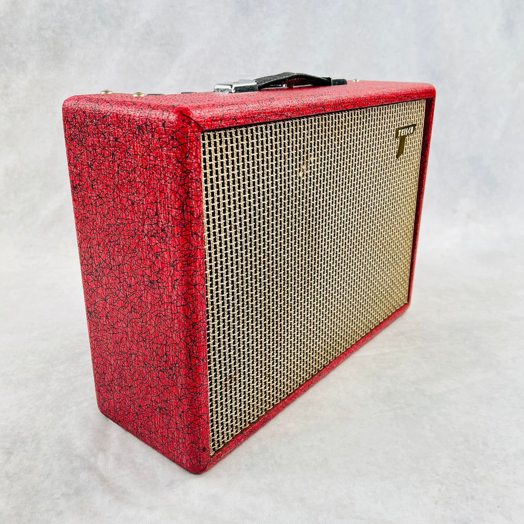 1960s Teisco 71R 1x6" Vintage Guitar Combo Tube Amplifier Tremolo Reverb Jensen - Red - 5