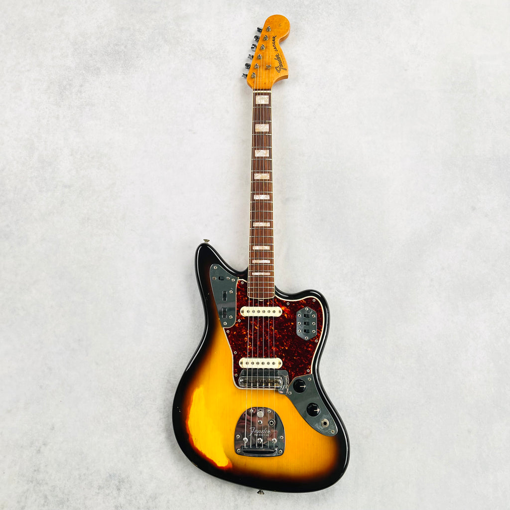 1966 Fender Jaguar Vintage Electric Guitar 3-Tone Sunburst - 2