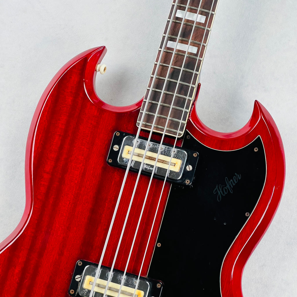 1970s Hofner Model 187 4-String Vintage Electric Bass Guitar - Cherry - 3