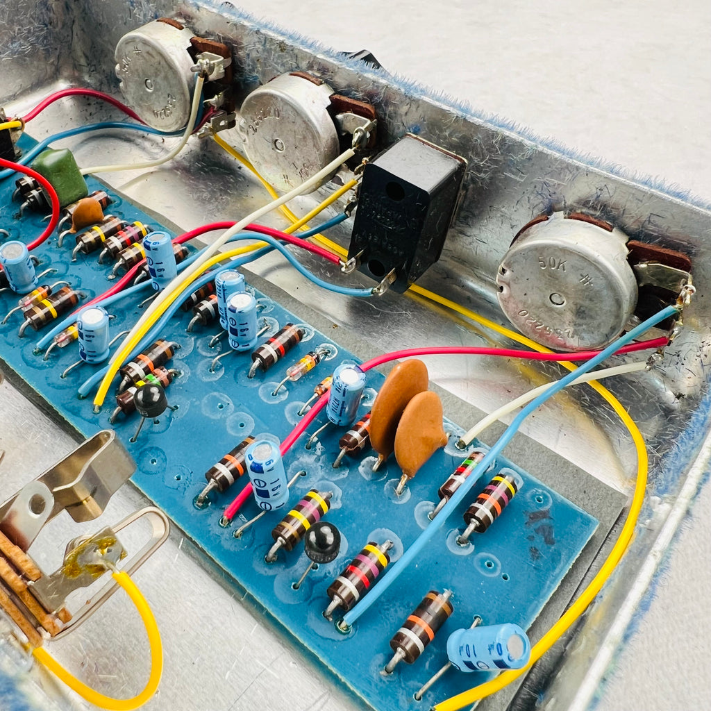 1970s Foxx Tone Machine Octave Fuzz Vintage Guitar Effects Pedal Blue Velvet - 9