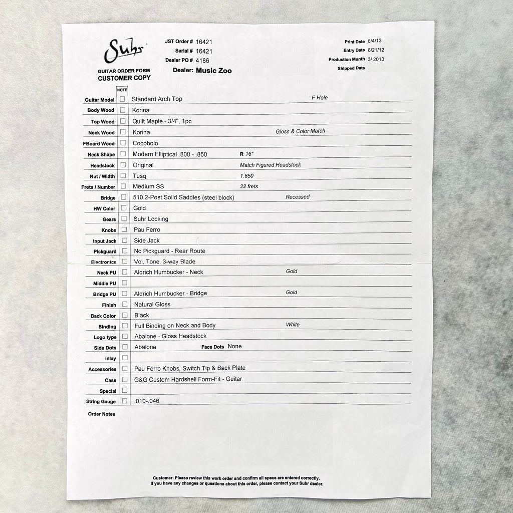 Suhr Standard Arch Top Semi-Hollow Quilt 2013 - Natural - 22
