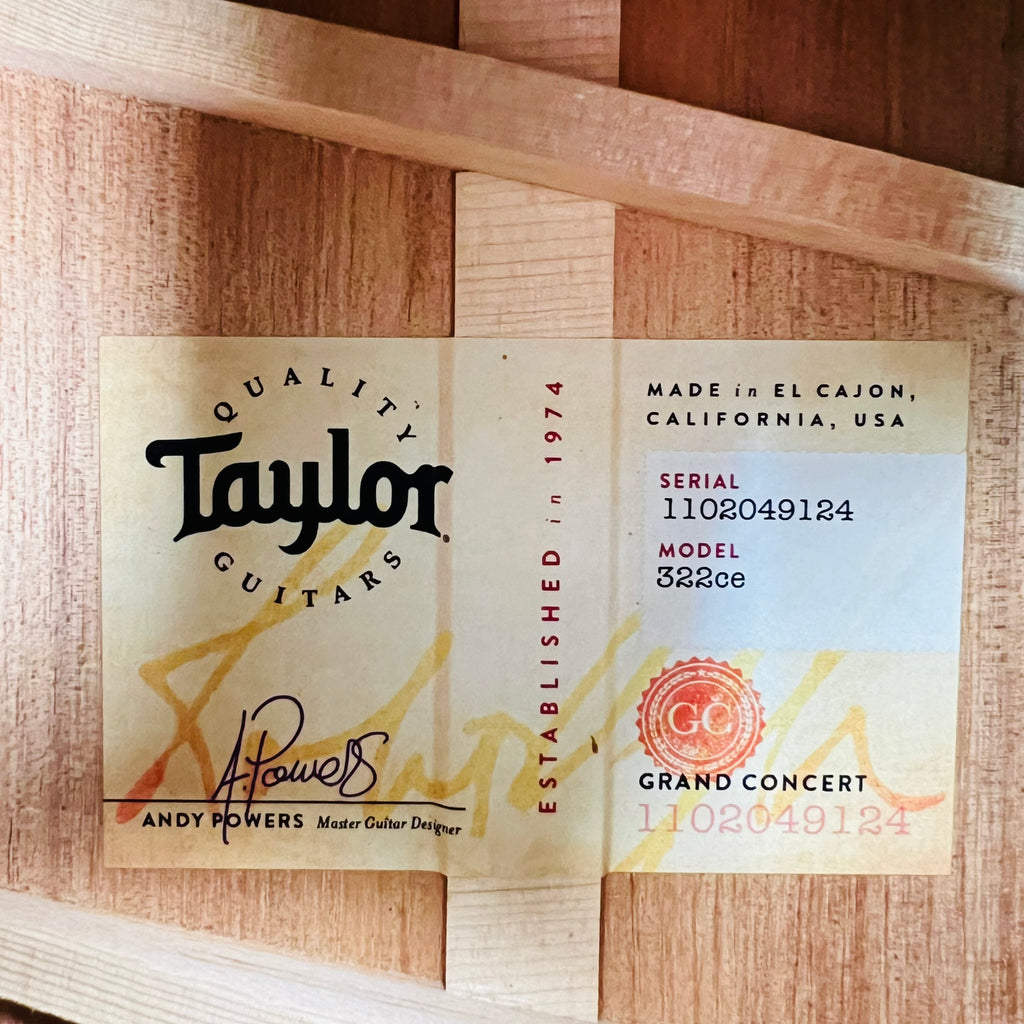 Taylor 322ce Grand Concert Acoustic-Electric Guitar 2019 - Shaded Edgeburst - 7