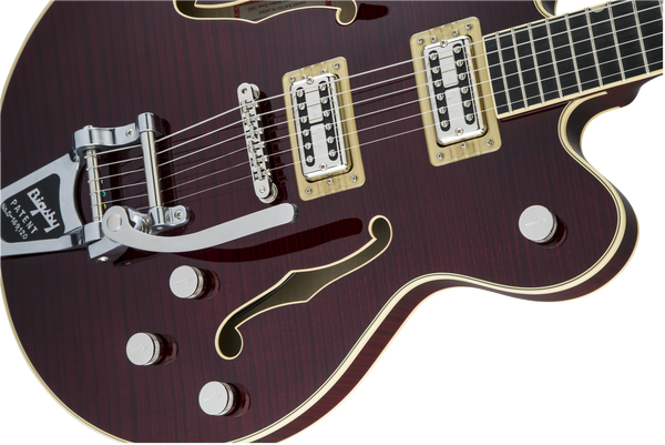 Gretsch G6609TFM Players Edition Broadkaster Center Block Double-Cut with String-Thru Bigsby and Flame Maple USA Full'Tron Pickups Dark Cherry Stain