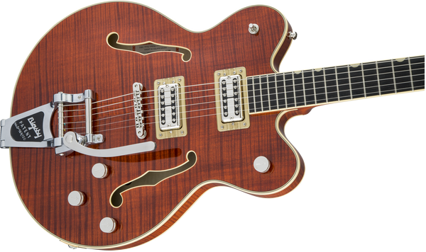Gretsch G6609TFM Players Edition Broadkaster Center Block Double-Cut with String-Thru Bigsby and Flame Maple USA Full’Tron Pickups Bourbon Stain
