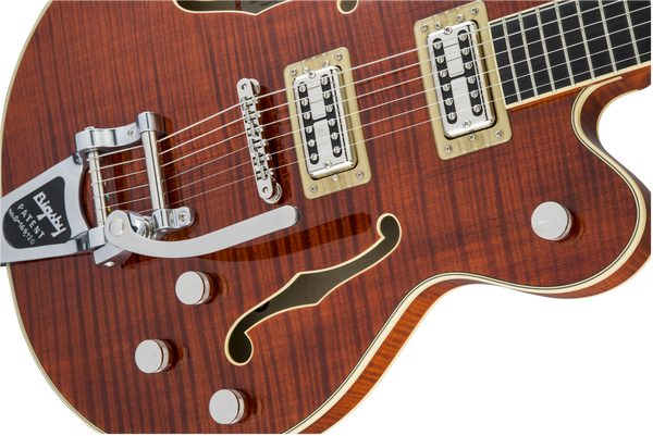 Gretsch G6609TFM Players Edition Broadkaster Center Block Double-Cut with String-Thru Bigsby and Flame Maple USA Full’Tron Pickups Bourbon Stain