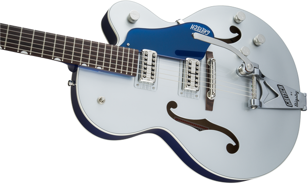 Gretsch G6118T Players Edition Anniversary with String-Thru Bigsby Filter'Tron Pickups 2-Tone Iridium Silver/Azure Metallic