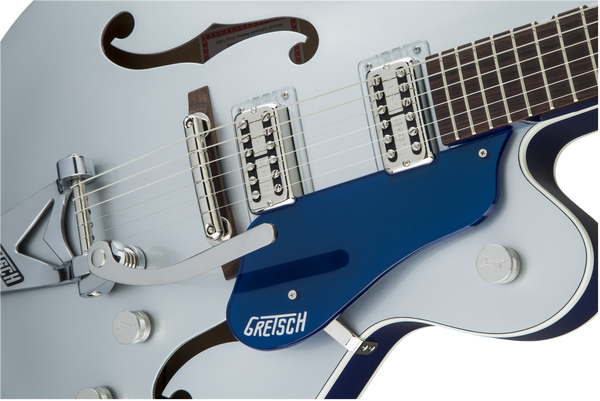 Gretsch G6118T Players Edition Anniversary with String-Thru Bigsby Filter'Tron Pickups 2-Tone Iridium Silver/Azure Metallic