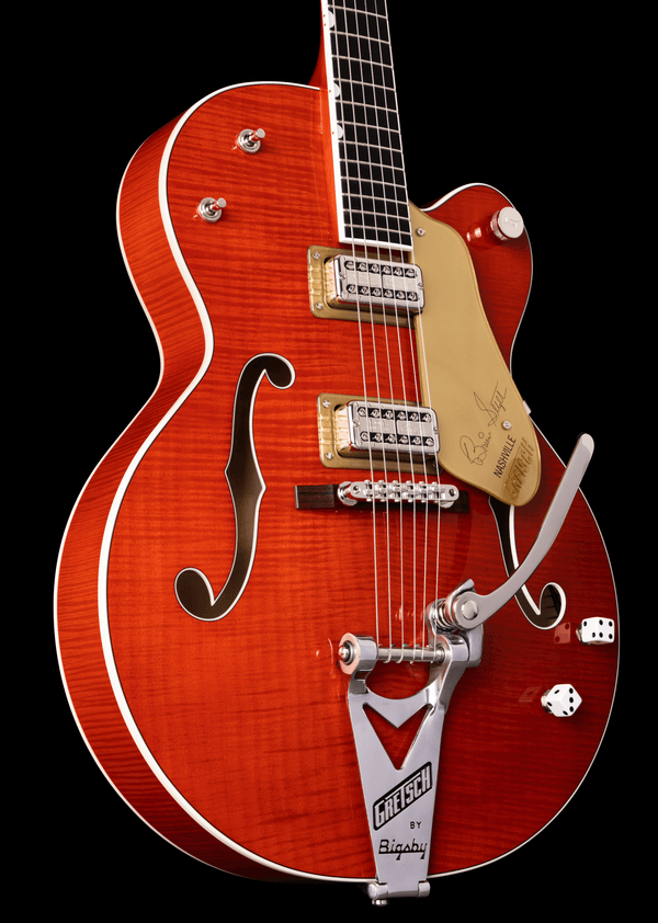 Gretsch G6120TFM-BSNV Brian Setzer Signature Nashville Hollow Body with Bigsby and Flame Maple Ebony Fingerboard Orange Stain
