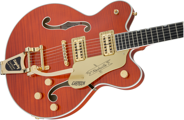 Gretsch G6620TFM Players Edition Nashville Center Block Double-Cut with String-Thru Bigsby and Flame Maple Filter'Tron Pickups Orange Stain