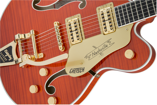 Gretsch G6620TFM Players Edition Nashville Center Block Double-Cut with String-Thru Bigsby and Flame Maple Filter'Tron Pickups Orange Stain