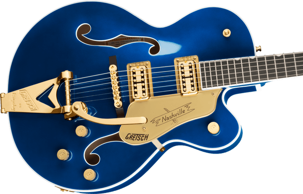 Gretsch G6120TG Players Edition Nashville Hollow Body with String-Thru Bigsby and Gold Hardware Ebony Fingerboard Azure Metallic