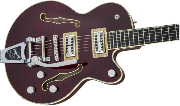 Gretsch G6659TFM Players Edition Broadkaster Jr. Center Block Single-Cut with String-Thru Bigsby and Flame Maple USA Full'Tron Pickups Dark Cherry Stain
