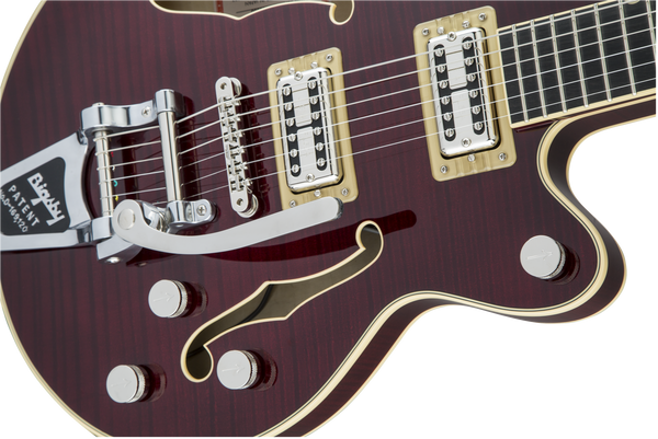 Gretsch G6659TFM Players Edition Broadkaster Jr. Center Block Single-Cut with String-Thru Bigsby and Flame Maple USA Full'Tron Pickups Dark Cherry Stain