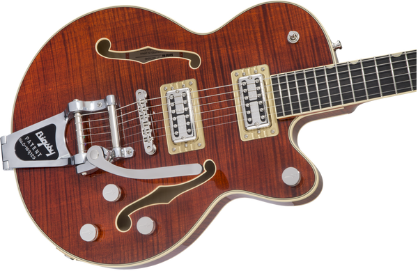 Gretsch G6659TFM Players Edition Broadkaster Jr. Center Block Single-Cut with String-Thru Bigsby and Flame Maple Ebony Fingerboard Bourbon Stain
