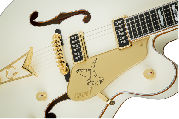 Gretsch G6136-55 Vintage Select Edition '55 Falcon Hollow Body with Cadillac Tailpiece - White Lacquer - Close Up
