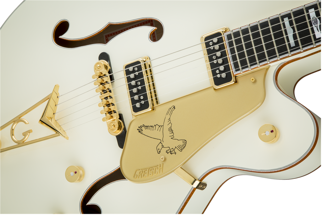 Gretsch G6136-55 Vintage Select Edition '55 Falcon Hollow Body with Cadillac Tailpiece - White Lacquer - Close Up