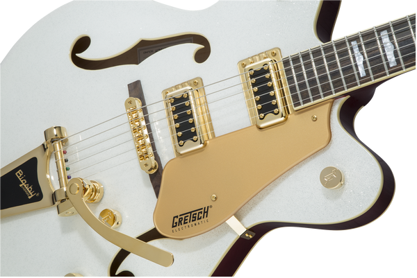 Gretsch G5422TG Electromatic Hollow Body Double-Cut with Bigsby Gold Hardware 2-Tone White Sparkle on Candy Apple Red