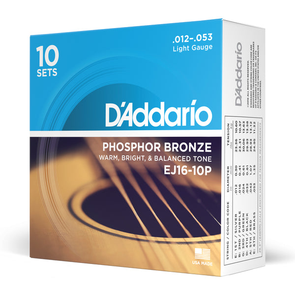 D'Addario EJ16-10P Phosphor Bronze Acoustic Guitar Strings Light 10 Sets - 1