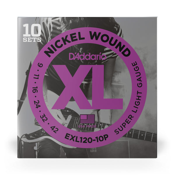 D'Addario EXL120-10P Nickel Wound Electric Guitar Strings Super Light 9-42 10 Sets - 1