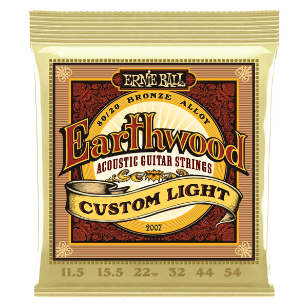 Ernie Ball Custom Light Earthwood 80/20 Bronze Acoustic Guitar Strings 11.5-54 Gauge P02007