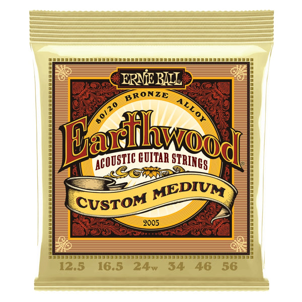 Ernie Ball Custom Medium Earthwood 80/20 Bronze Acoustic Guitar Strings 12.5-56 Gauge P02005