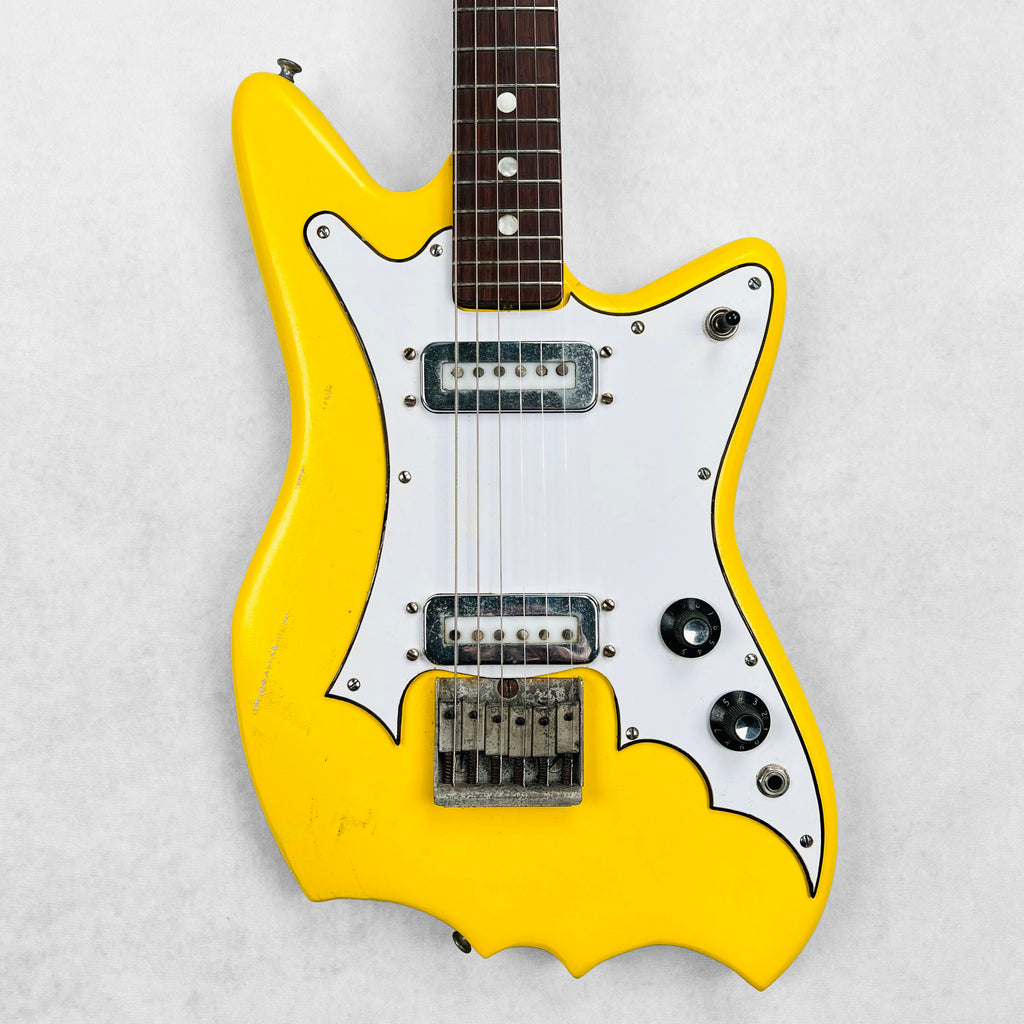 Vintage Batwing Electric Guitar Unbranded Made In Japan 1960s - Yellow - 1