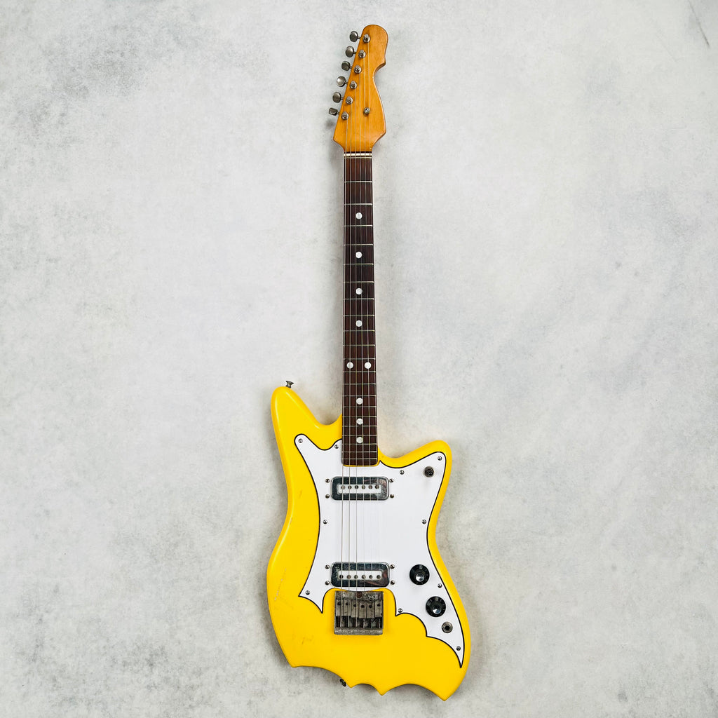 Vintage Batwing Electric Guitar Unbranded Made In Japan 1960s - Yellow - 2