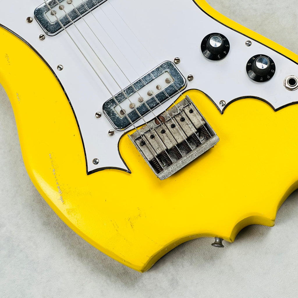 Vintage Batwing Electric Guitar Unbranded Made In Japan 1960s - Yellow - 4