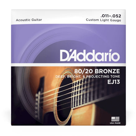 D’Addario EJ13 11-52 Custom Light 80/20 Bronze Acoustic Guitar Strings - 1