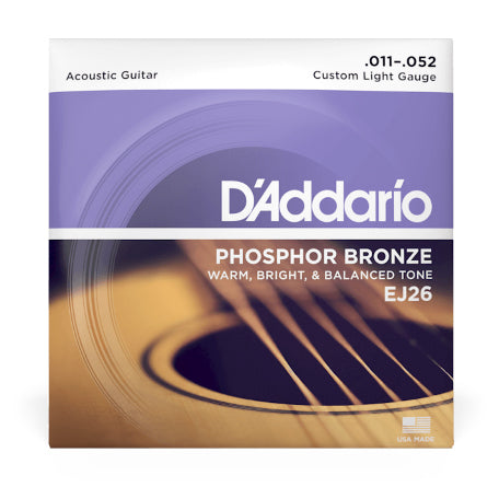 D’Addario EJ26 11-52 Custom Light Phosphor Bronze Acoustic Guitar Strings - 1