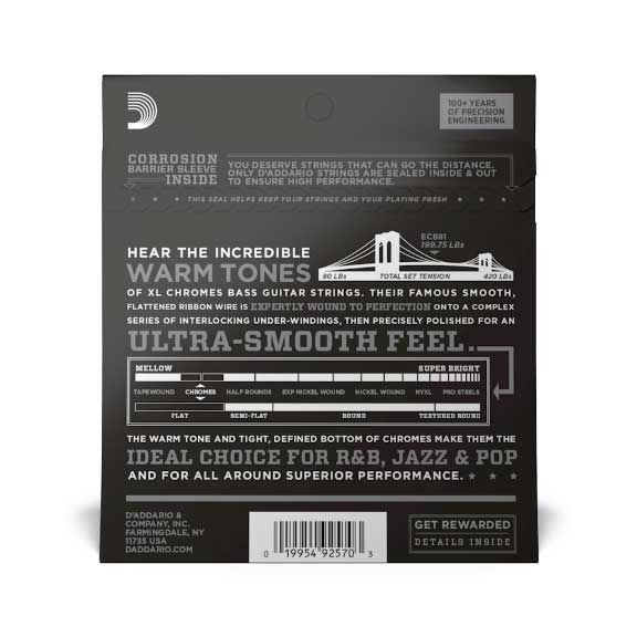 D'Addario ECB81 45-100 Regular Light Long Scale XL Chromes Bass Strings - 3