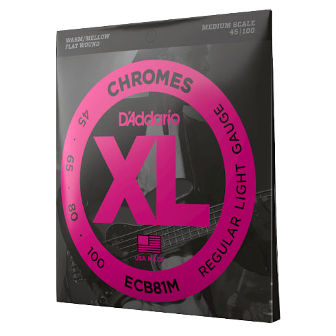 D'Addario ECB81M Chromes Flat Wound Medium Scale 45-100 Bass Guitar Strings - 3